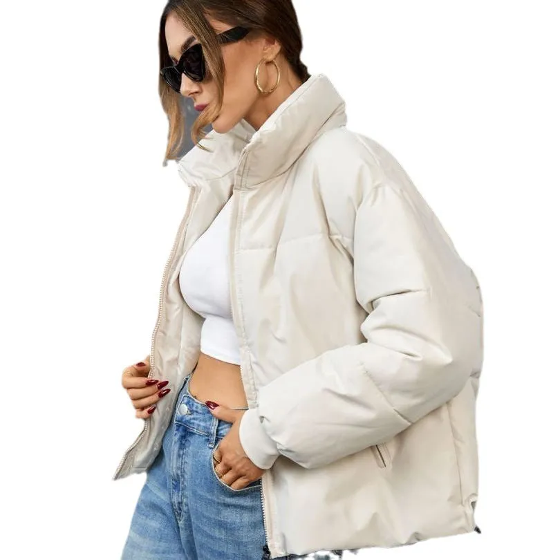 2025 foreign trade short thickened down cotton clothes women's winter stand-up collar small bread clothes European and American ins jacket tide