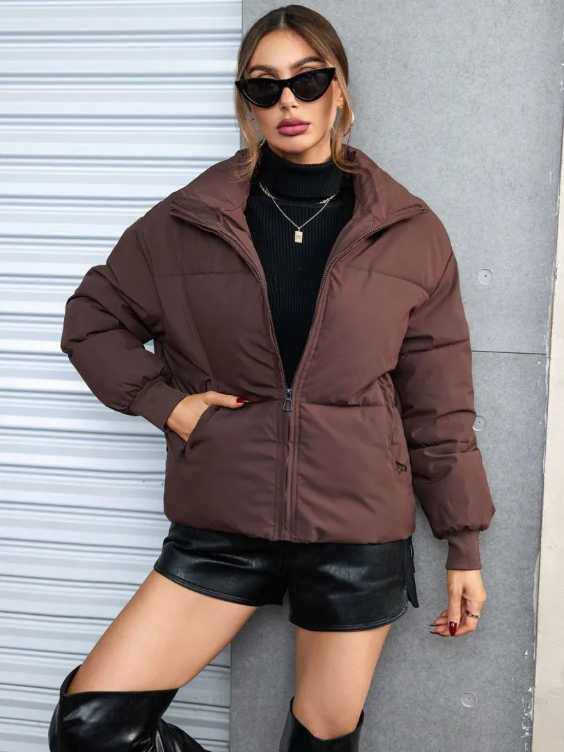 2025 foreign trade short thickened down cotton clothes women's winter stand-up collar small bread clothes European and American ins jacket tide
