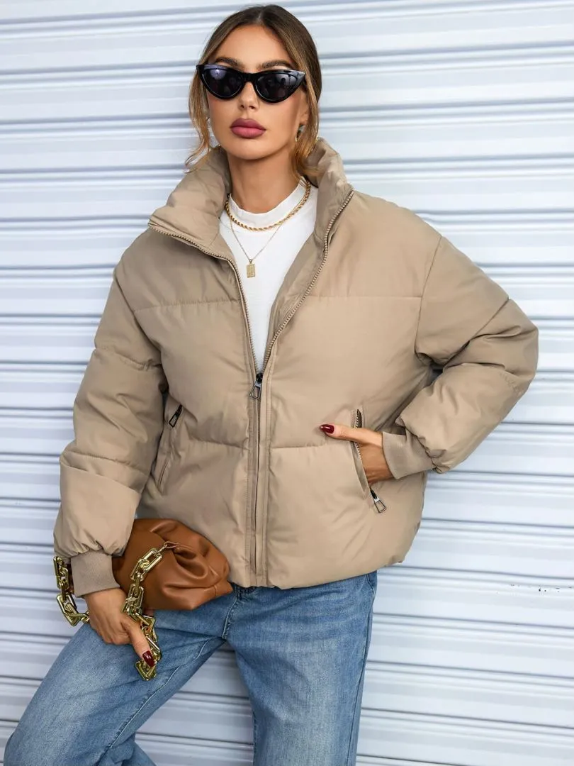 2025 foreign trade short thickened down cotton clothes women's winter stand-up collar small bread clothes European and American ins jacket tide
