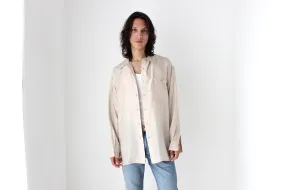 80s PURE SILK Relaxed Long Sleeve Shirt in Neutral Beige