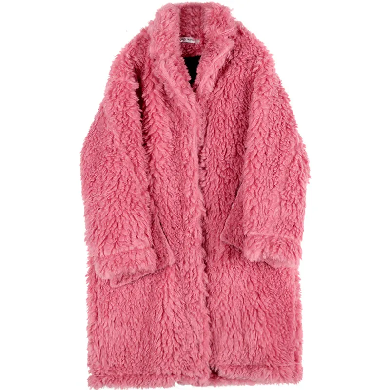 8GIRLS DESIGN FAUX FUR TEDDY LONGLINE COAT IN PINK