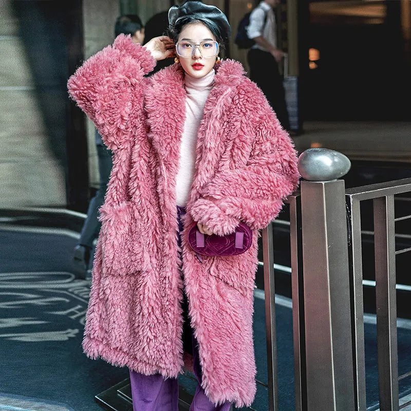 8GIRLS DESIGN FAUX FUR TEDDY LONGLINE COAT IN PINK