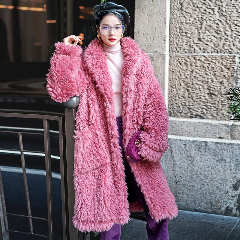 8GIRLS DESIGN FAUX FUR TEDDY LONGLINE COAT IN PINK