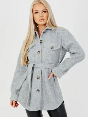 Alix Oversized Thick Belted Shacket In Grey