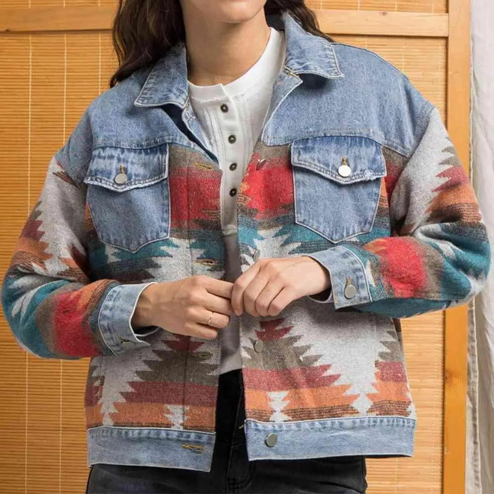 Artsy Button Down Printed Denim Shacket