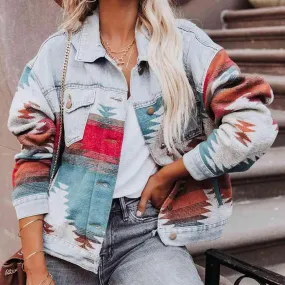 Artsy Button Down Printed Denim Shacket