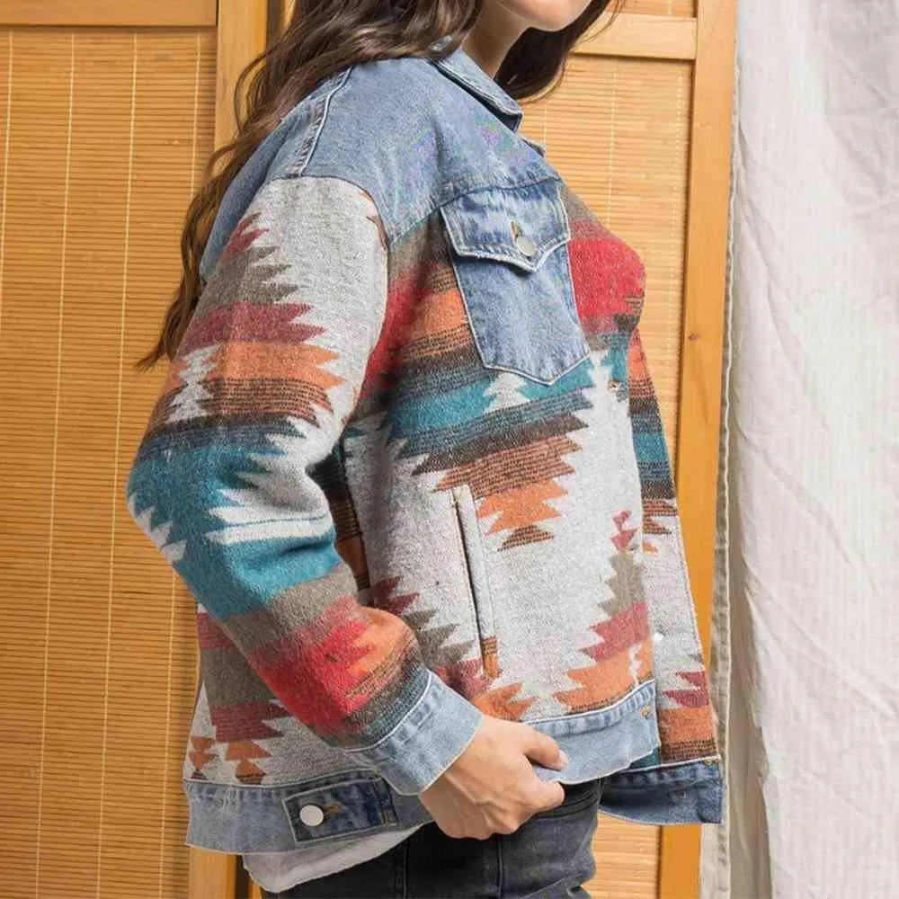 Artsy Button Down Printed Denim Shacket