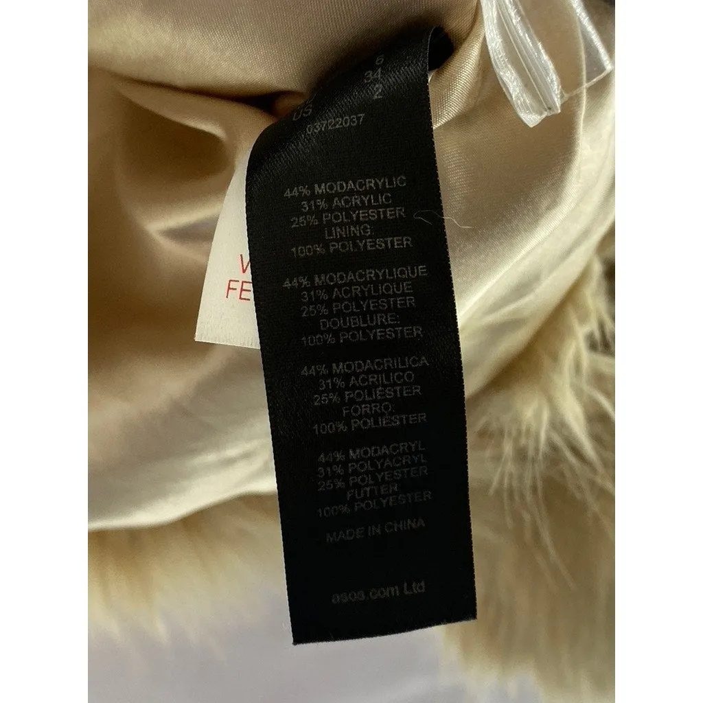 ASOS Women's Tan Faux-Fur Regular-Fit Hooded Open-Front Long Sleeve Coat SZ 2