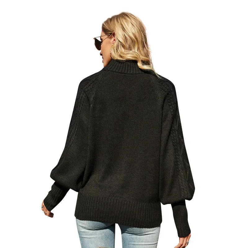Autumn And Winter Round Neck Lantern Sleeve Solid Color Sweater