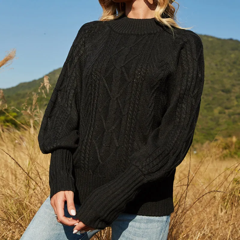 Autumn And Winter Round Neck Lantern Sleeve Solid Color Sweater