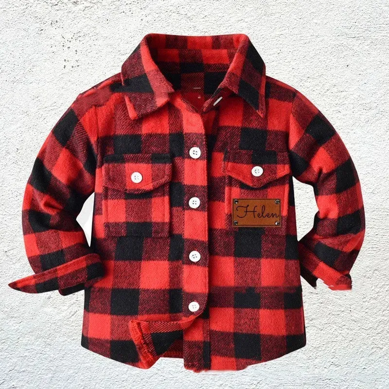 Baby Boy Cashmere Flannel Checkered button Shirt jacket kids