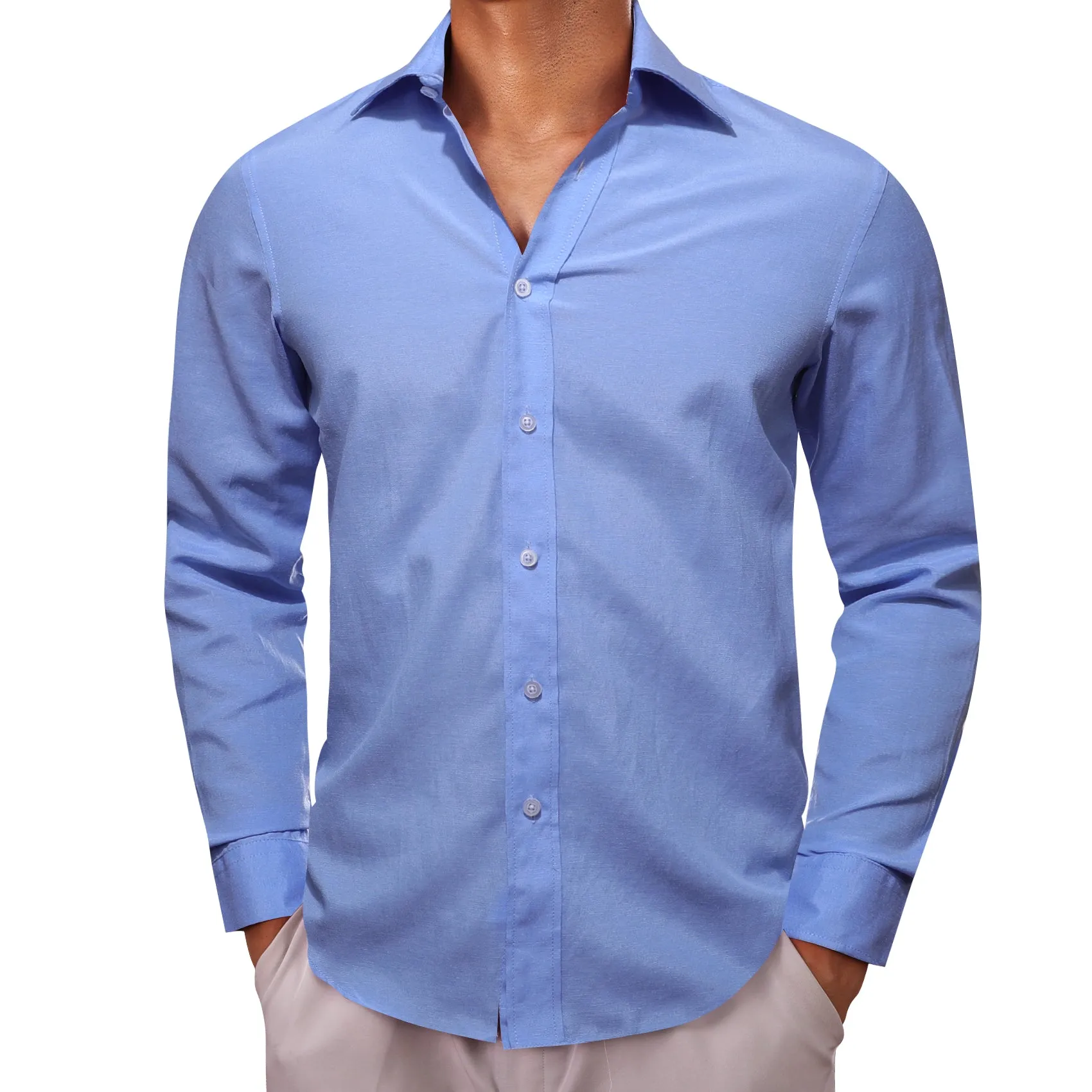 Barry.wang Cornflowerblue Solid Men's Shirt