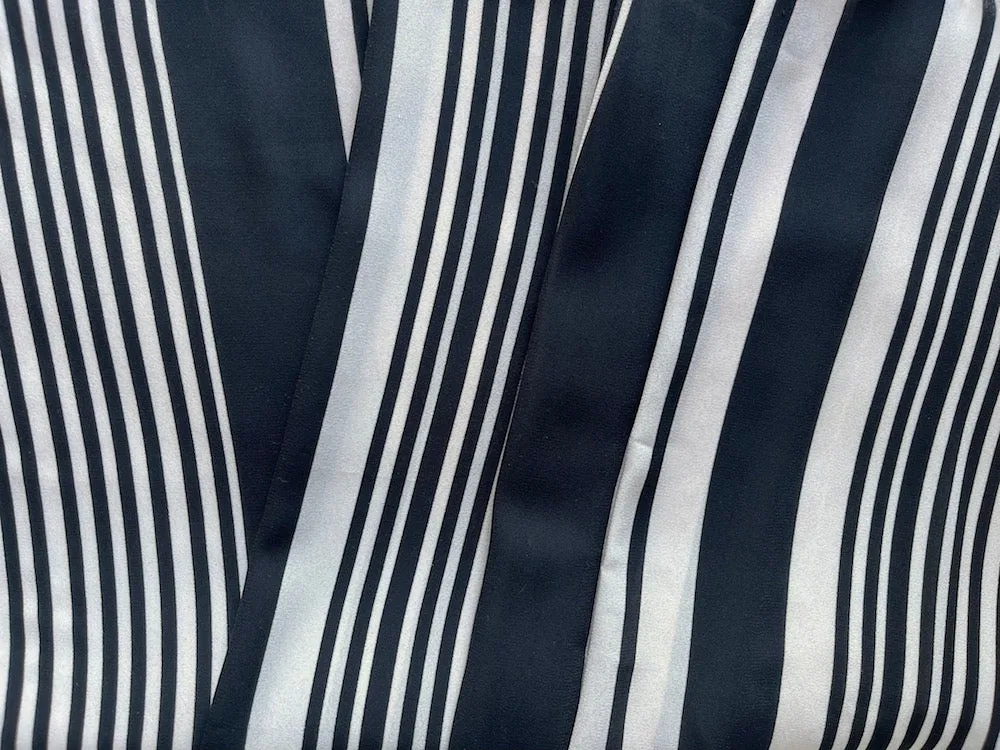 Black & Cream Fluctuating Stripes Polyester Georgette (Made in Italy)