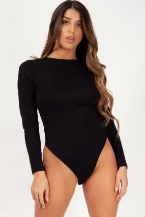 Black Crew Neck Long Sleeve Bodysuit