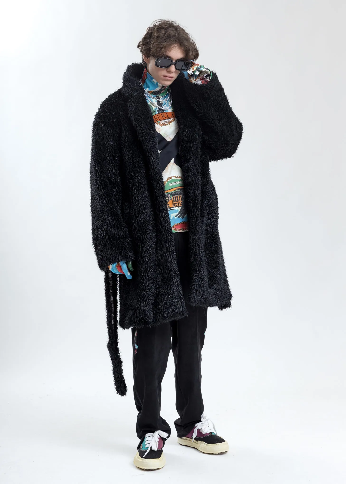 Black Spike Fur Long Coat