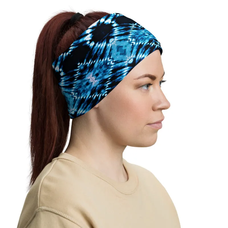 Blue on Black Tie Dye Neck Gaiter