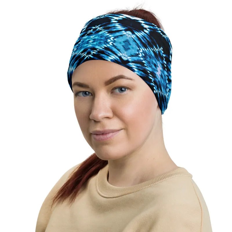 Blue on Black Tie Dye Neck Gaiter