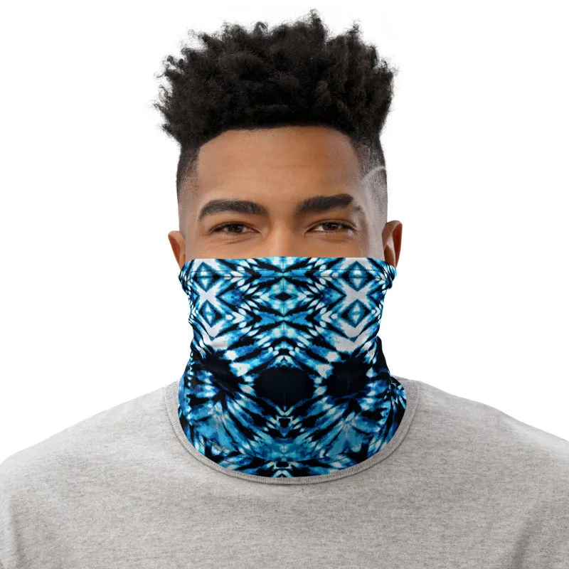Blue on Black Tie Dye Neck Gaiter