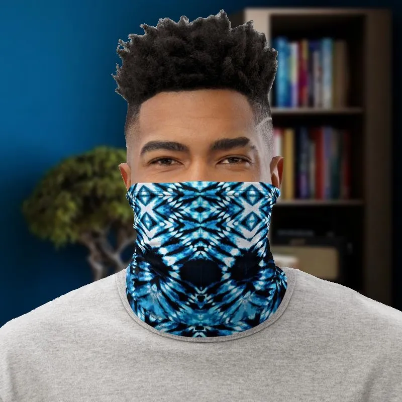 Blue on Black Tie Dye Neck Gaiter