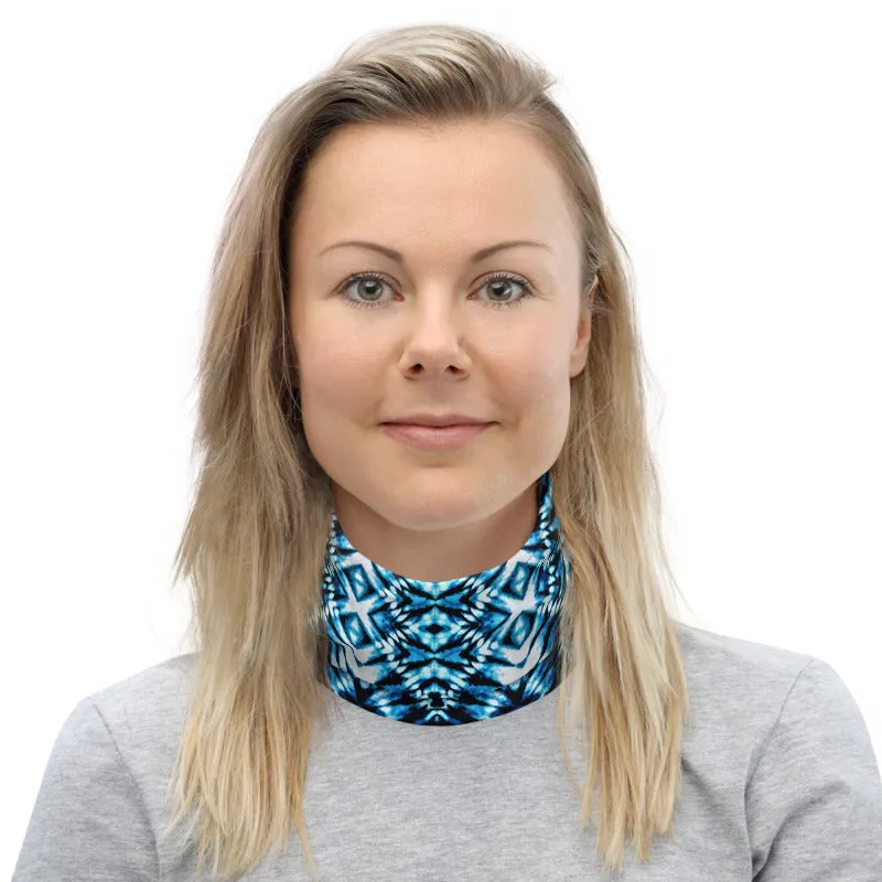 Blue on Black Tie Dye Neck Gaiter
