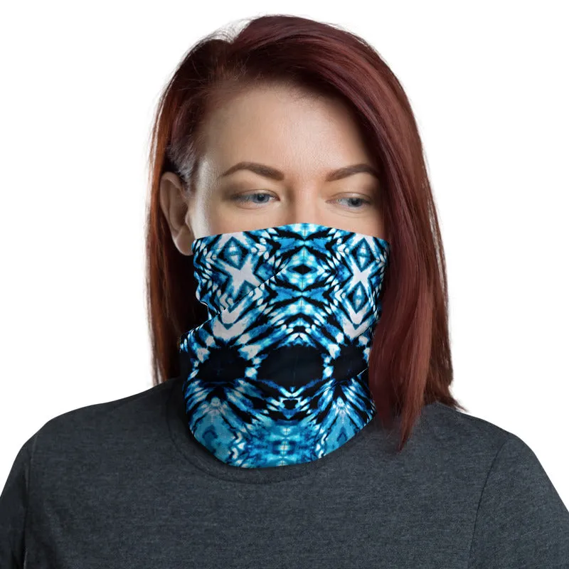 Blue on Black Tie Dye Neck Gaiter