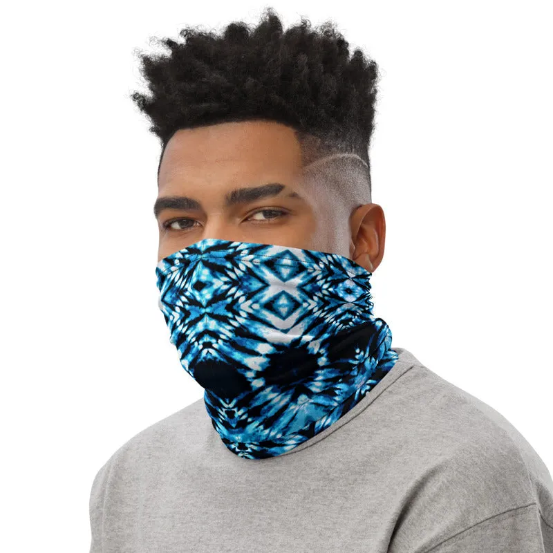 Blue on Black Tie Dye Neck Gaiter
