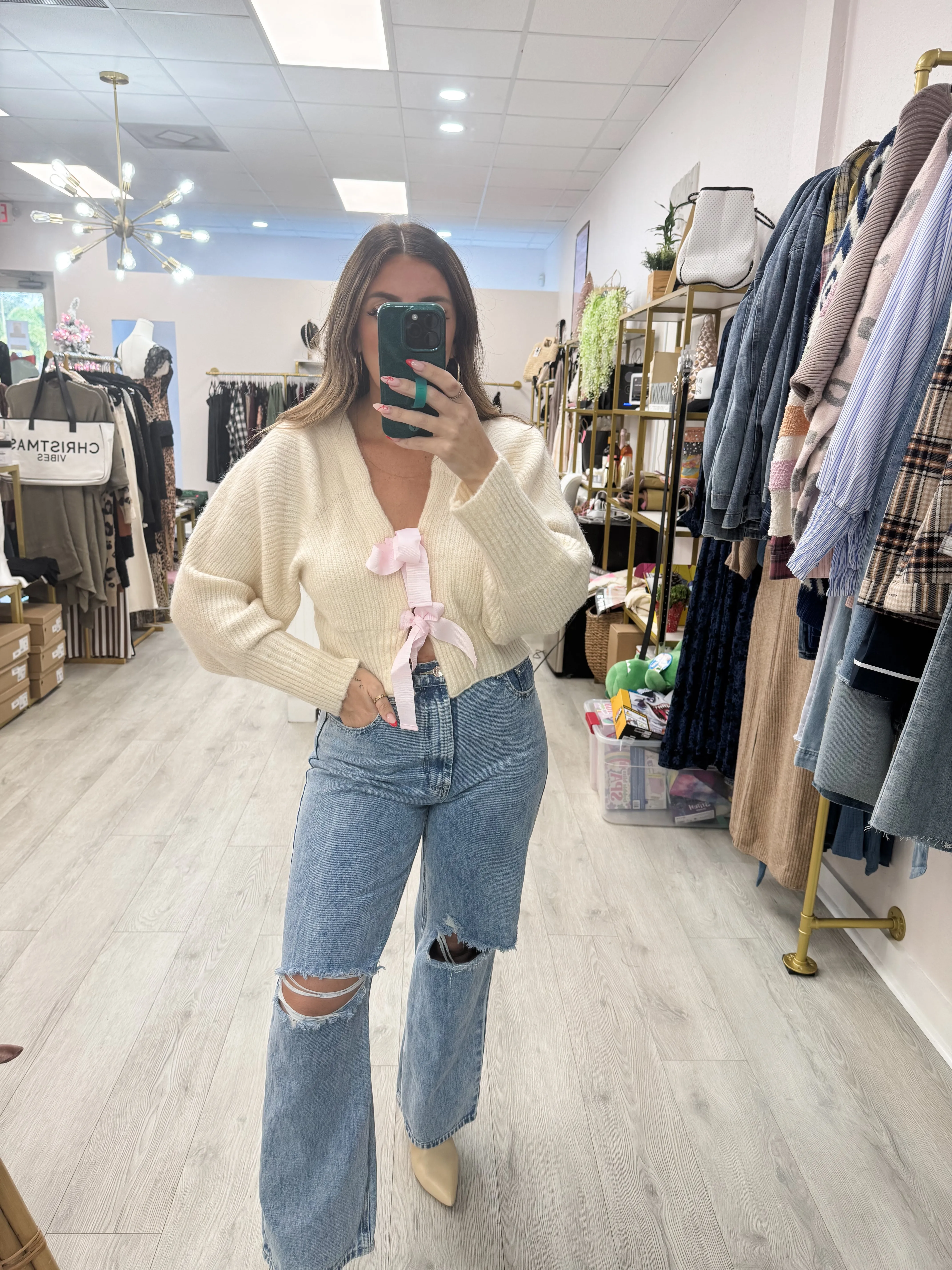 Bow Front Cardigan Sweater
