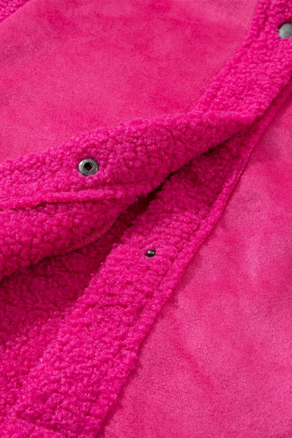 Bright Pink Faux Suede Sherpa Patchwork Button-up Shacket