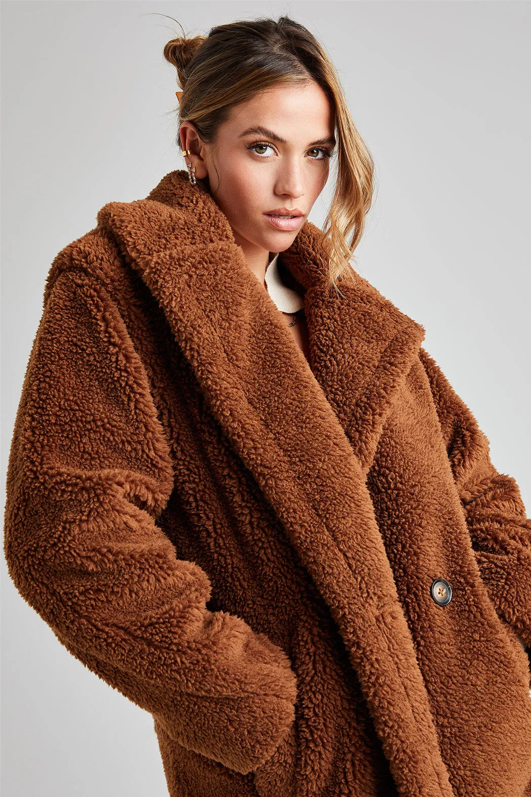 Brown Chelsea Longline Teddy Borg Jacket