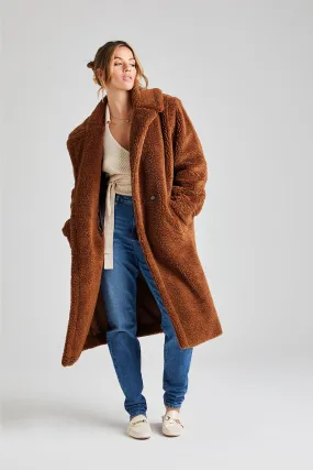 Brown Chelsea Longline Teddy Borg Jacket