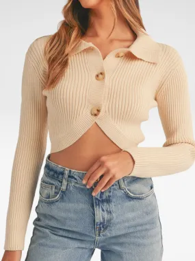 Button Down Crop Knit Sweater