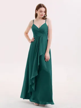 Chiffon Bridesmaid Dresses with Cascade Skirt-Peacock