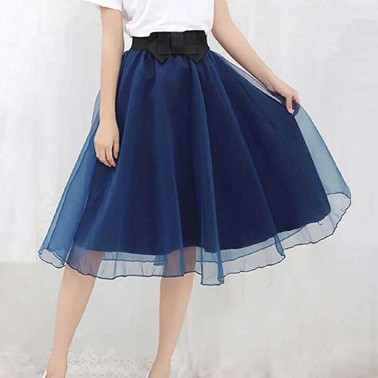 Clearance Sweet Bowknot Multi-layer A-line Pleated Tulle Skirt