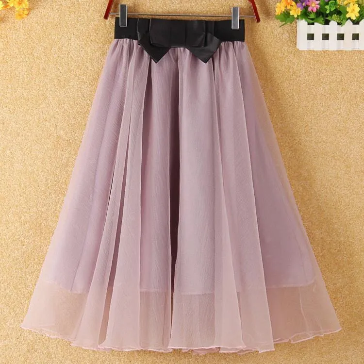Clearance Sweet Bowknot Multi-layer A-line Pleated Tulle Skirt