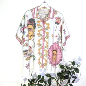 Cotton mix washed out effect Mexican print shirt