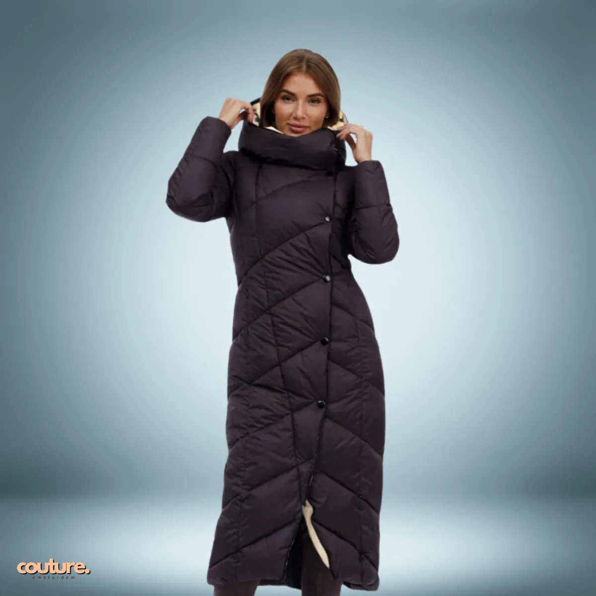 Couture Design - Exclusieve parka met knoopsluiting in beige