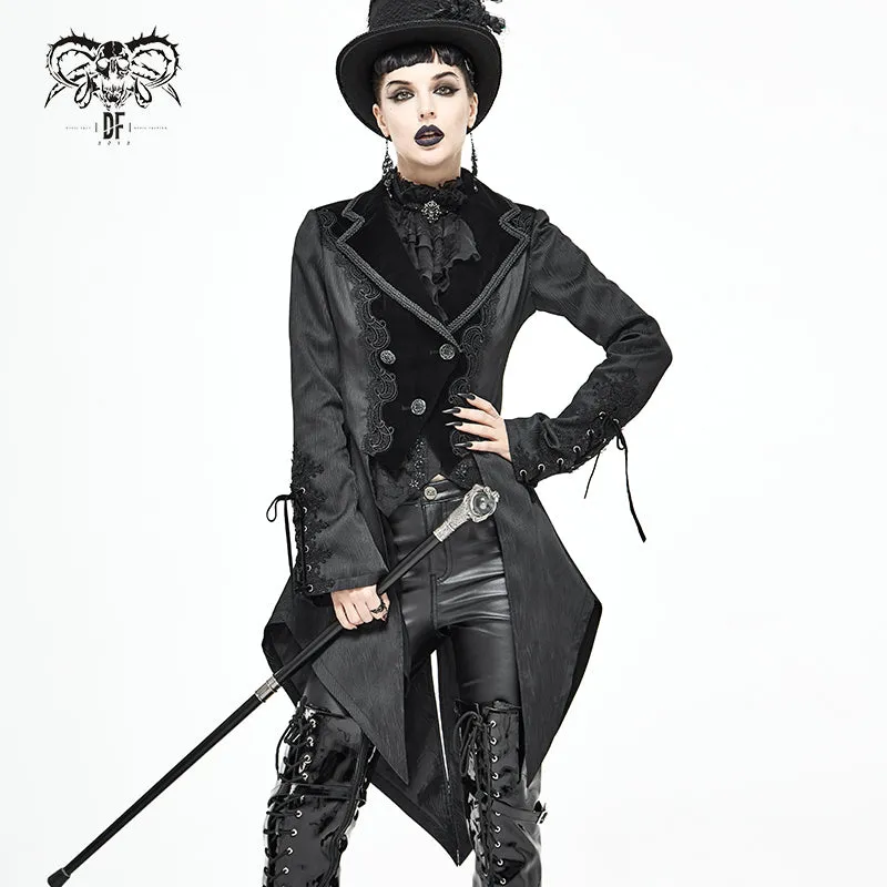 CT17101 Wave pattern black Gothic fake two-piece jacquard coat
