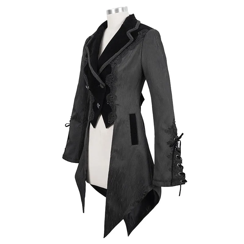 CT17101 Wave pattern black Gothic fake two-piece jacquard coat