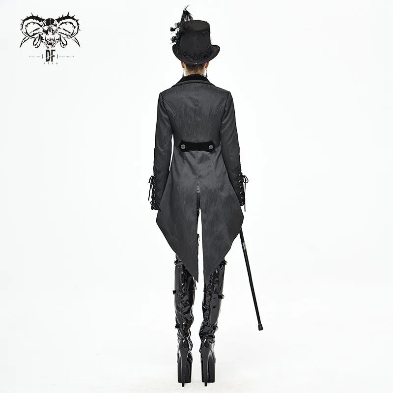 CT17101 Wave pattern black Gothic fake two-piece jacquard coat