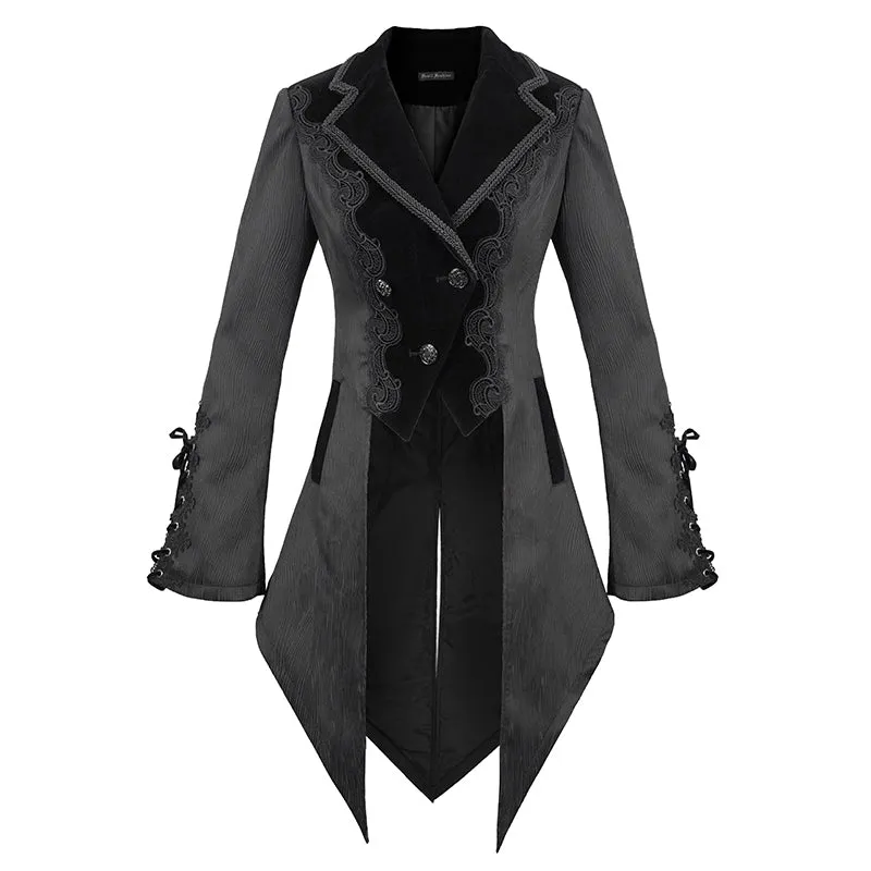 CT17101 Wave pattern black Gothic fake two-piece jacquard coat