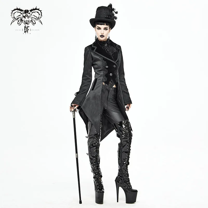 CT17101 Wave pattern black Gothic fake two-piece jacquard coat