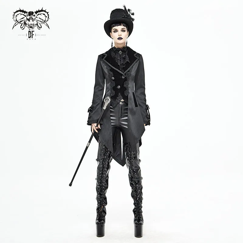 CT17101 Wave pattern black Gothic fake two-piece jacquard coat