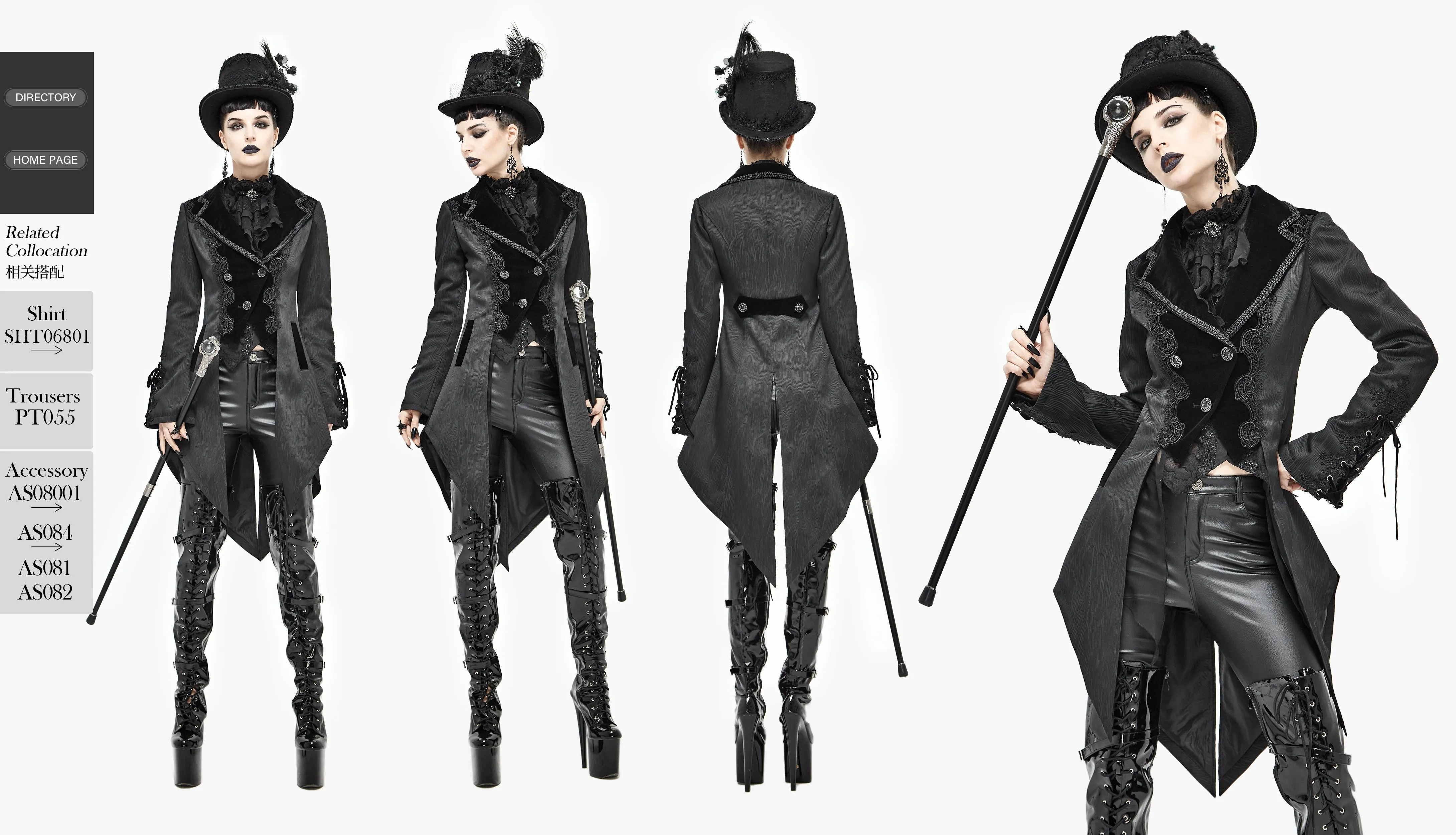 CT17101 Wave pattern black Gothic fake two-piece jacquard coat