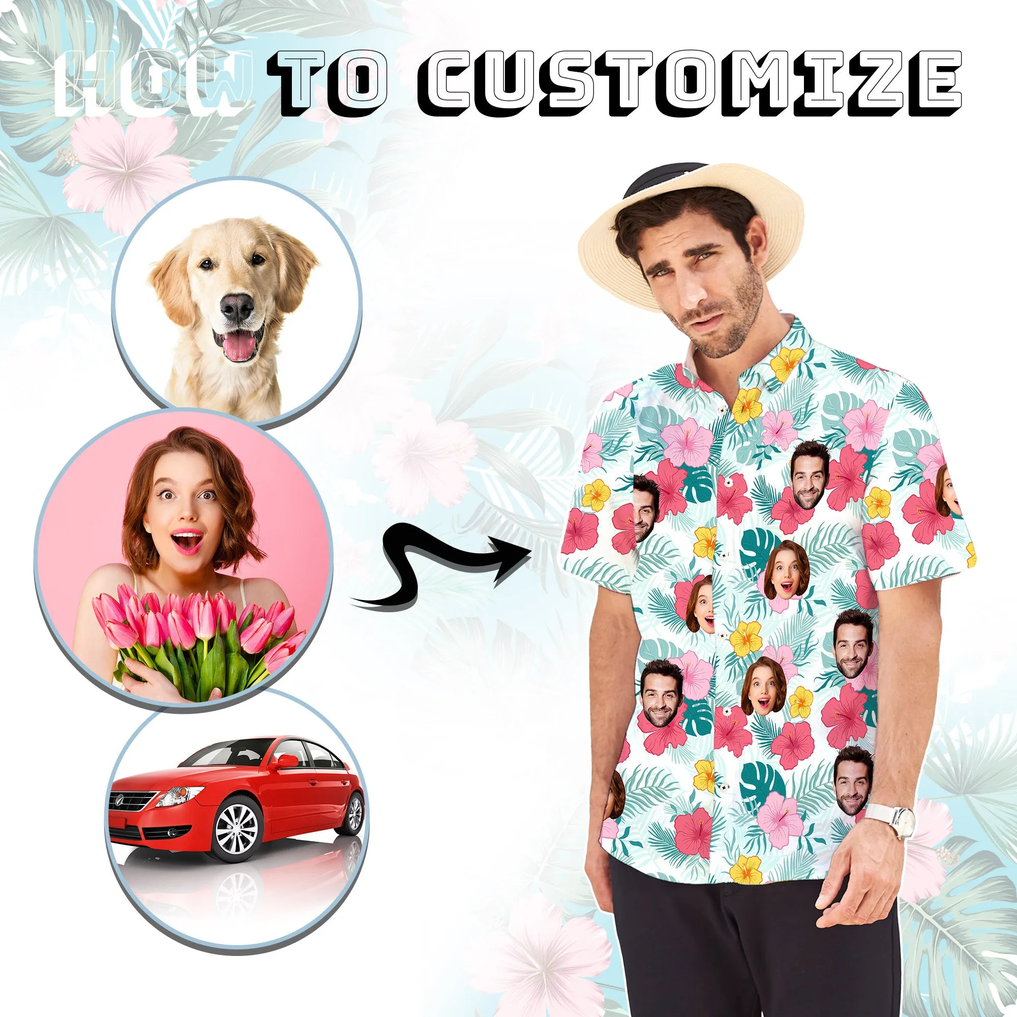 Custom Face Fabric Hawaii Button up Shirt with Red-White Stripe-Eagle-Flag for Men Honolulu Beach Vintage Shirt