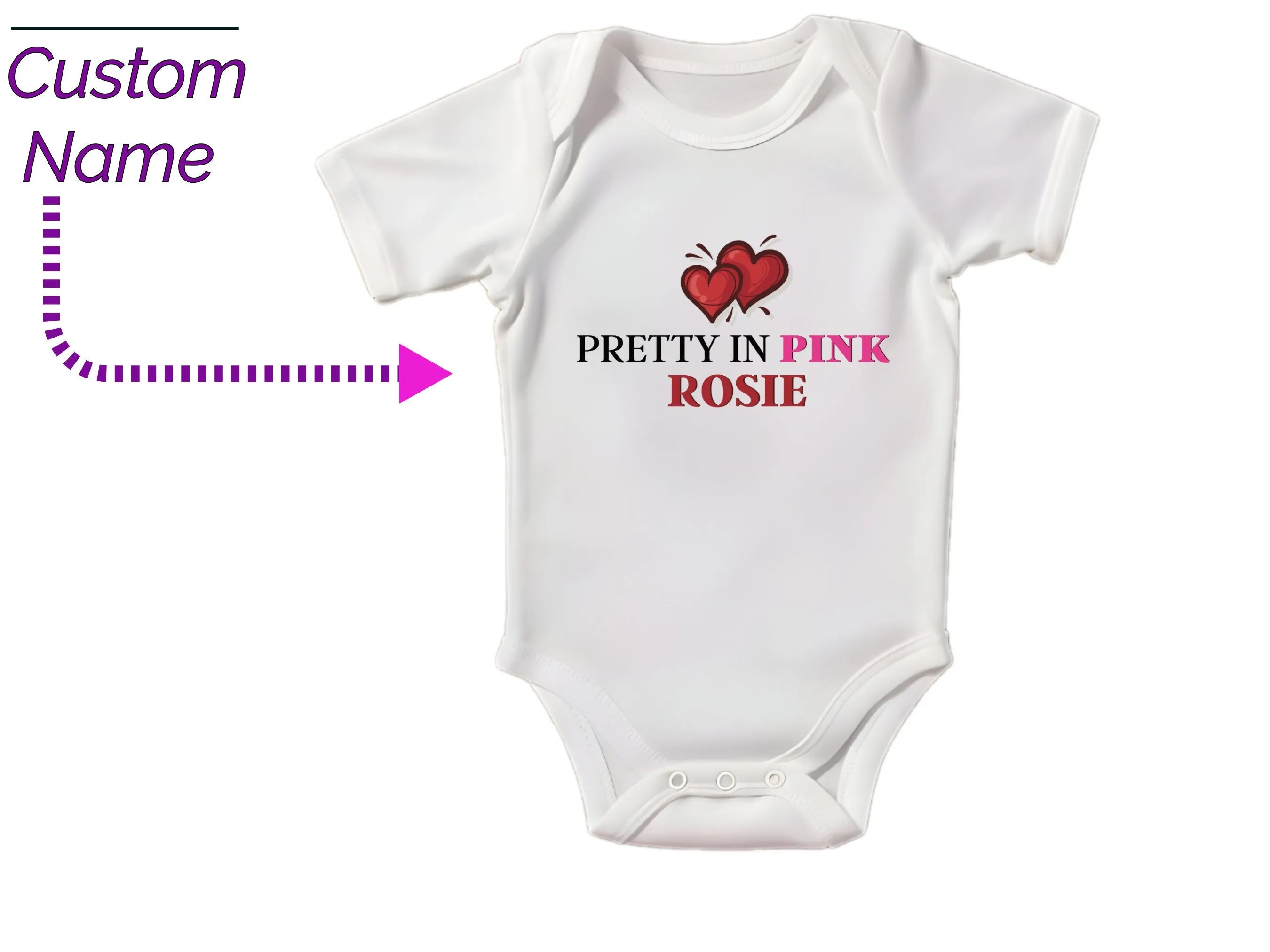 Custom Short Sleeve Girls Pretty in Pink Personalize baby Name Bodysuit