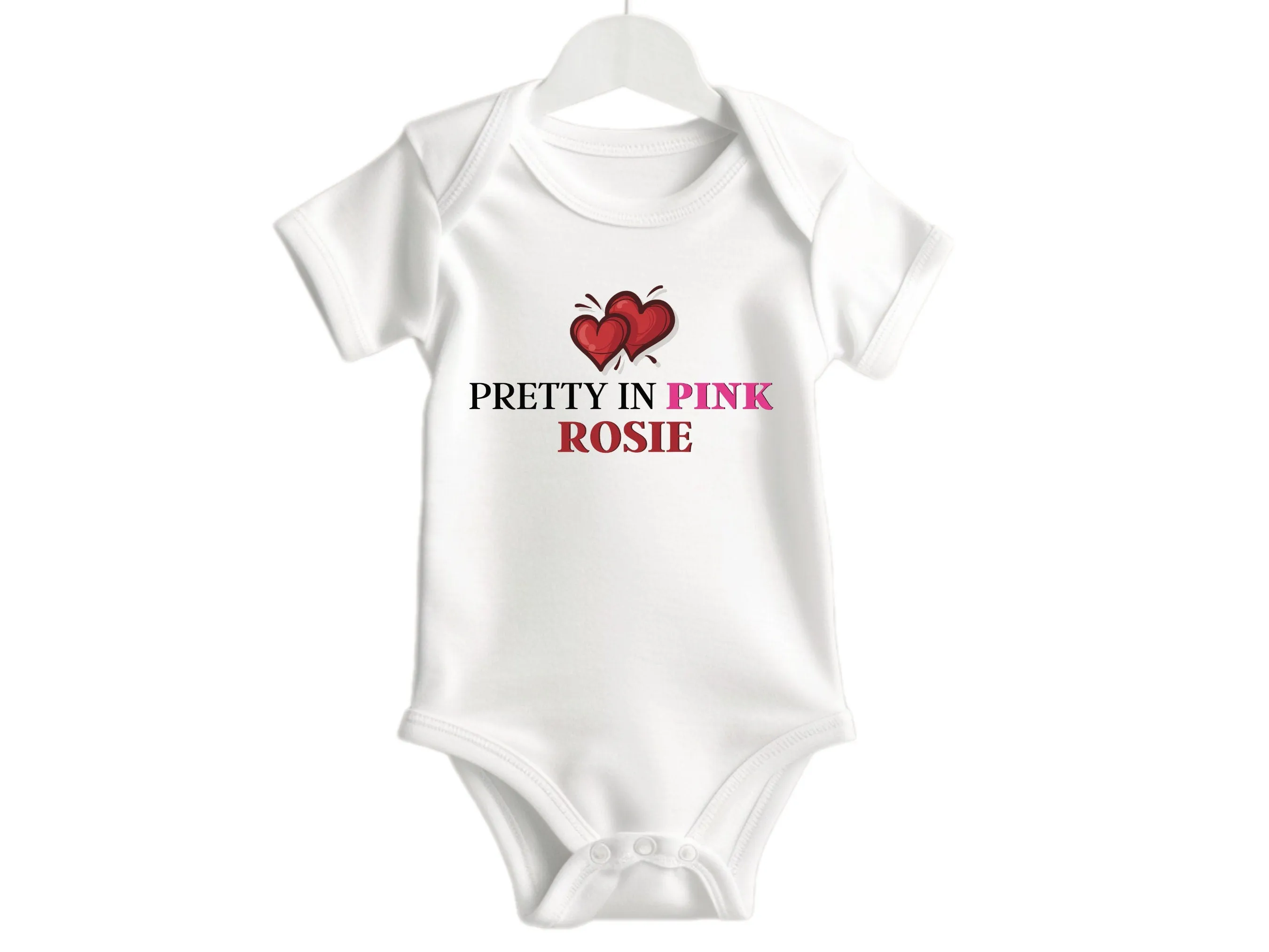 Custom Short Sleeve Girls Pretty in Pink Personalize baby Name Bodysuit