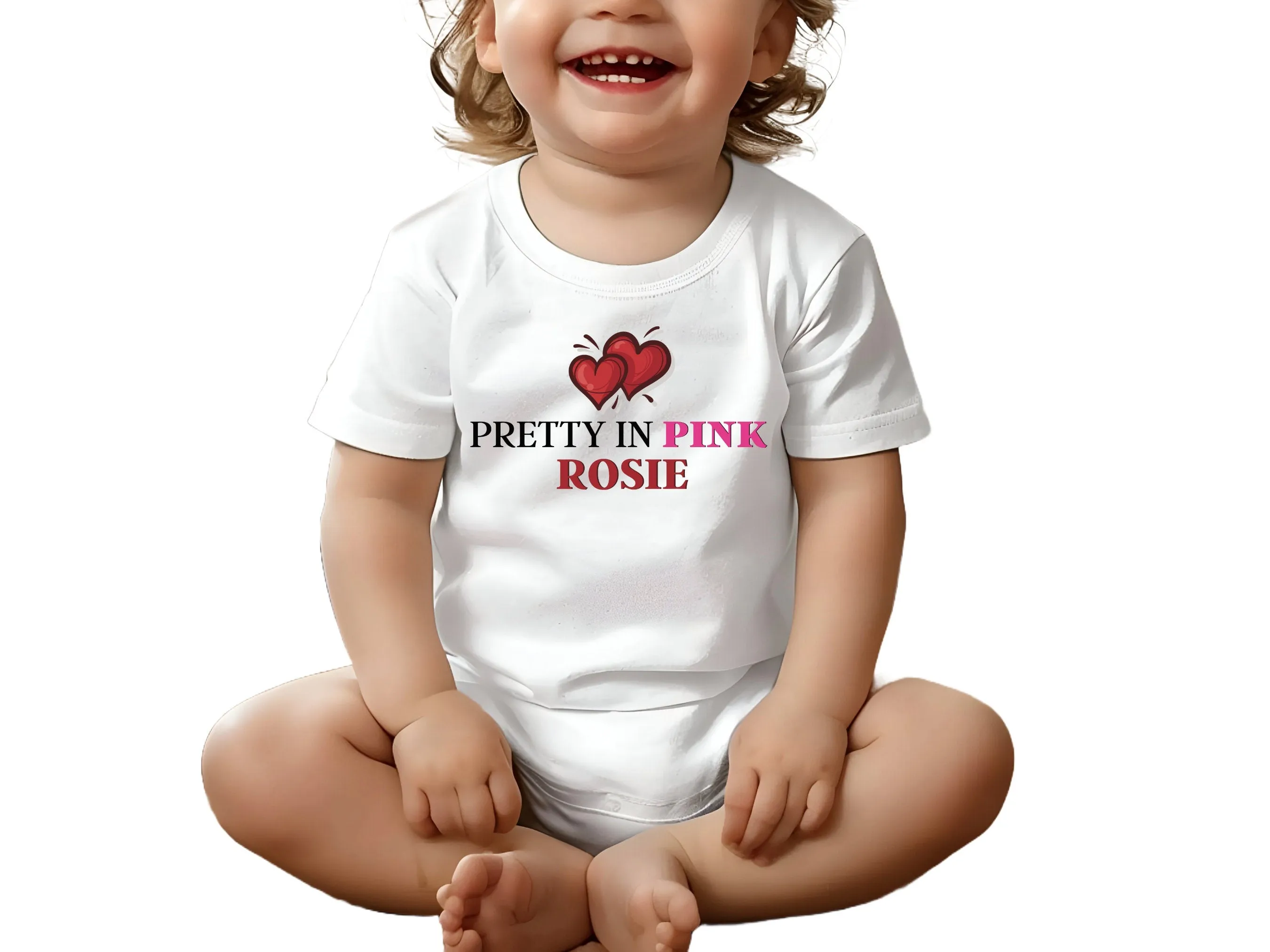 Custom Short Sleeve Girls Pretty in Pink Personalize baby Name Bodysuit