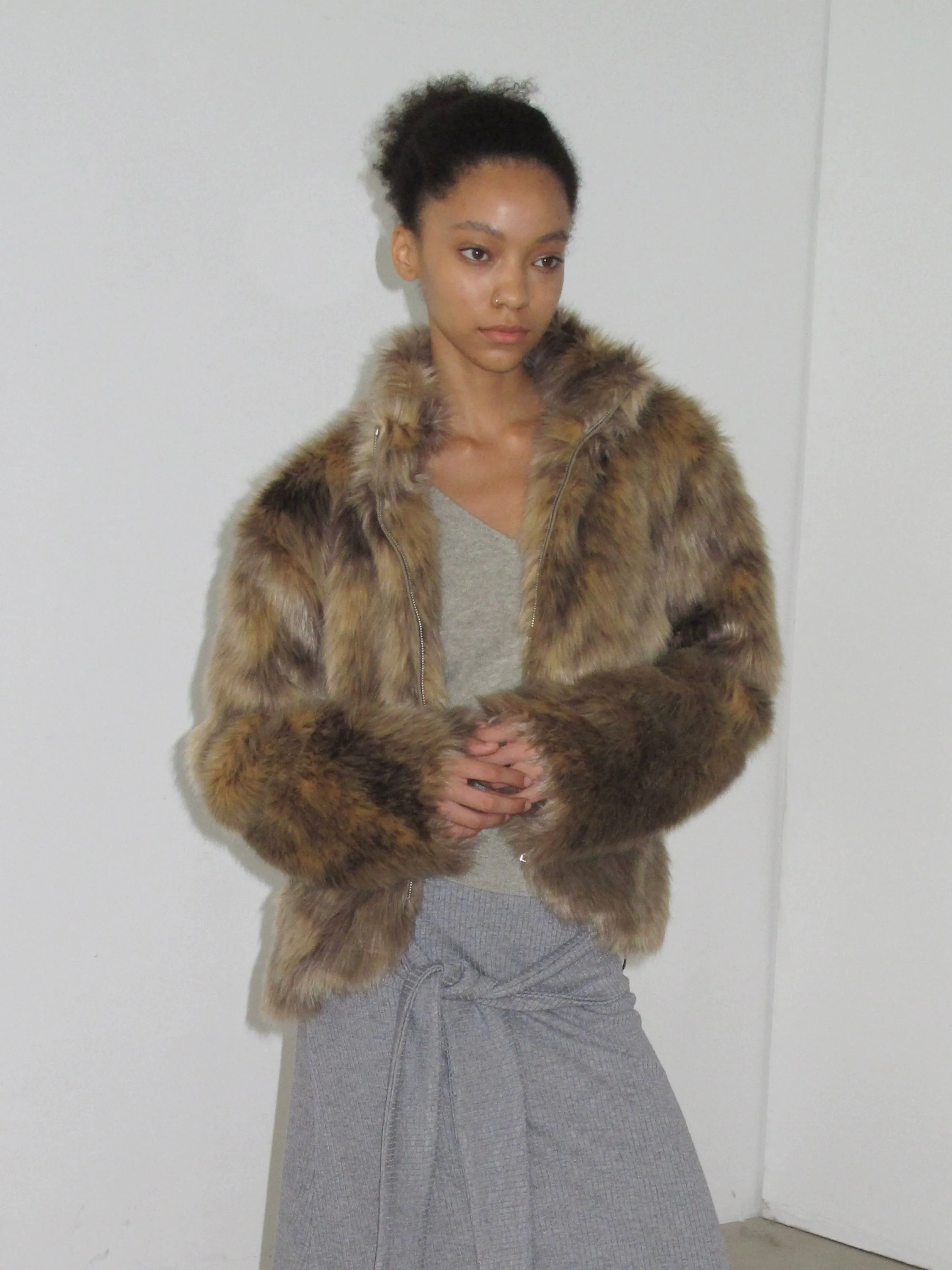Dark Fox Brown Faux Fur Coat