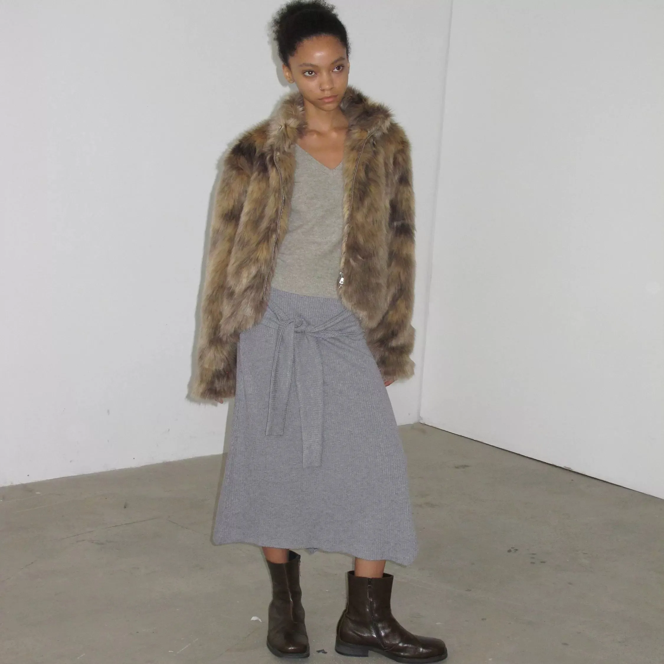 Dark Fox Brown Faux Fur Coat