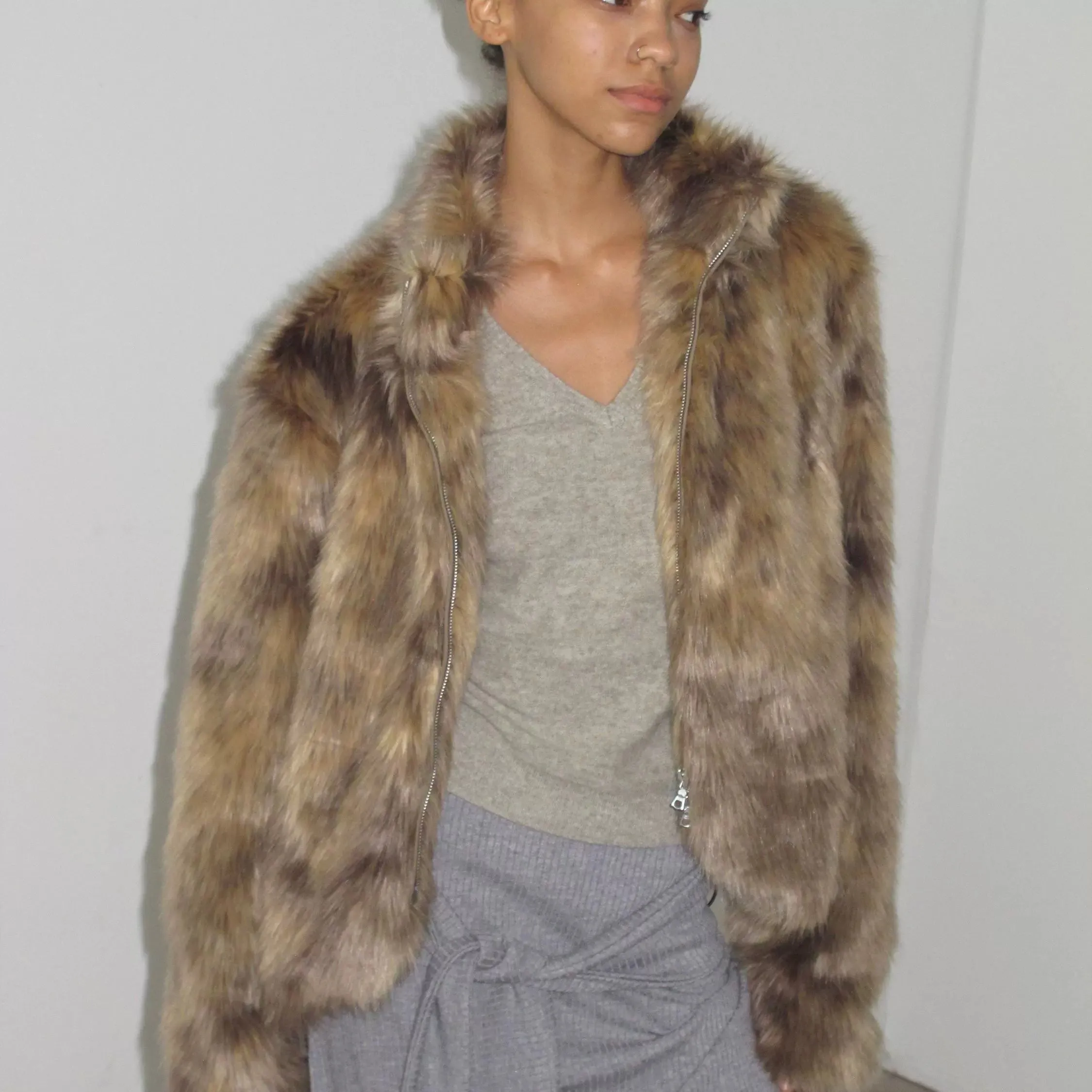 Dark Fox Brown Faux Fur Coat